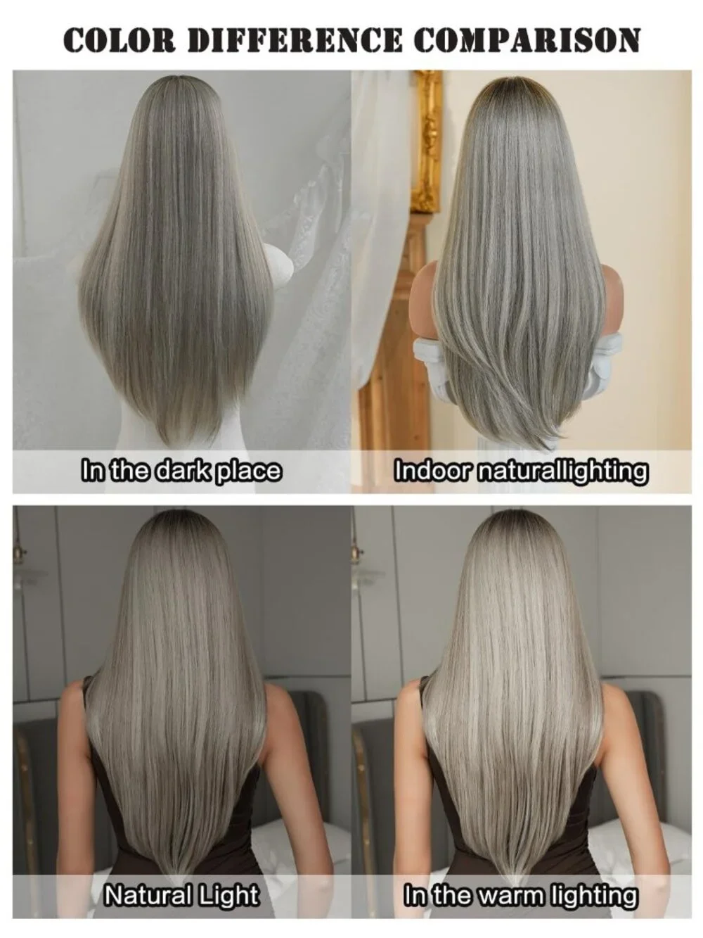 Women's Grey Blonde 26 Inch Heat Resistant Synthetic Long Straight Wigs Bangs